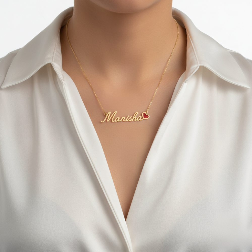 Moskai Personalized Name Enamel Heart Necklace | Valentine Collection