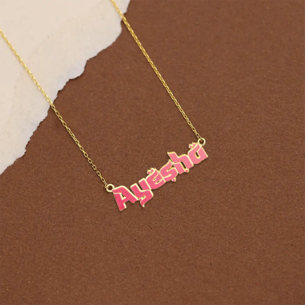 Moskai Personalized Pink Enamel Pendant | Custom Name Necklace for Her | Anti-Tarnish Finish