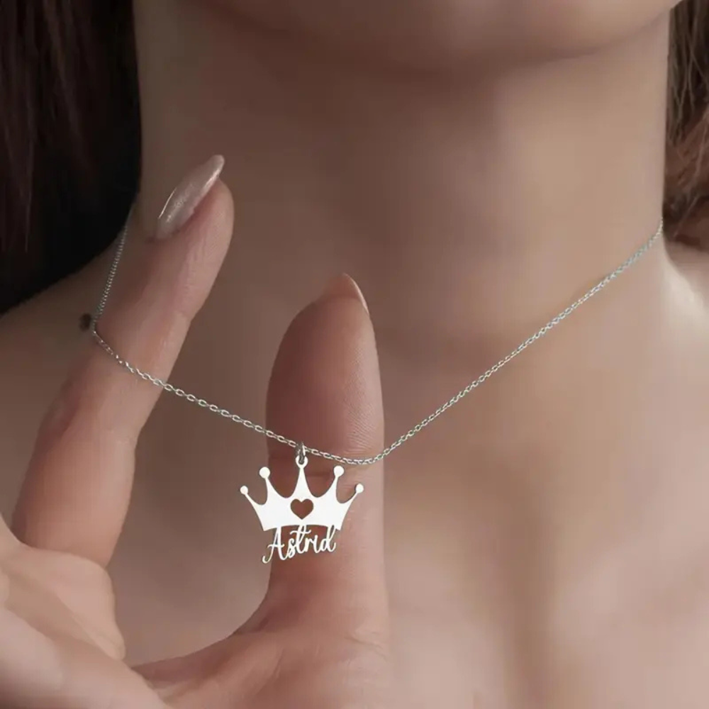 Moskai Personalised Queen Crown Pendant with Name | Best Gift for Girlfriend