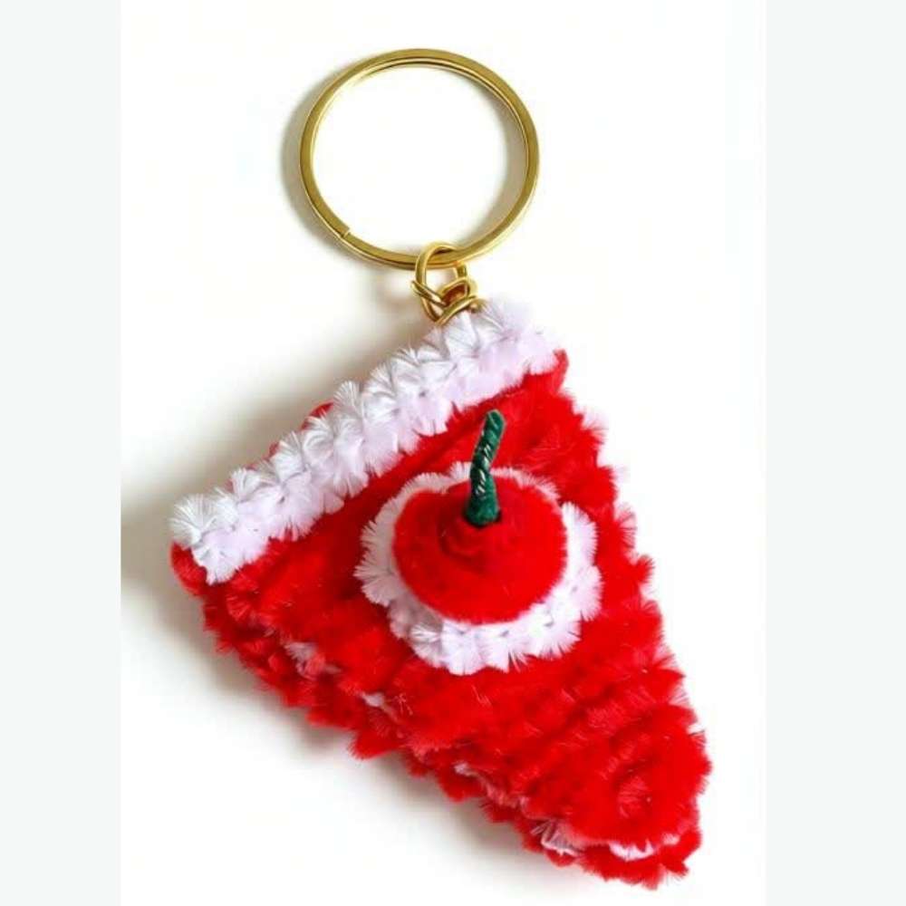 Red Velvet Cake Cute Fur Keychain
