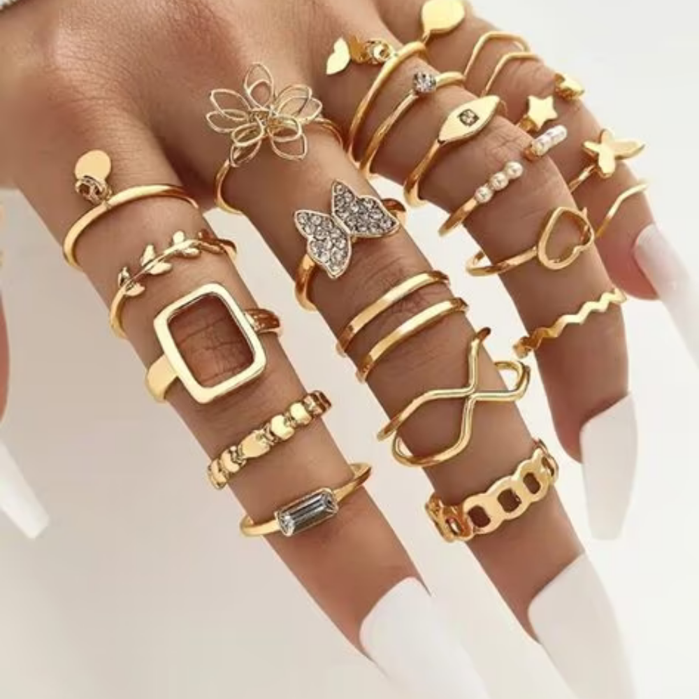 MOSKAI Stacking Rings Set Combo | Gold Plated Anti Tarnish Rings