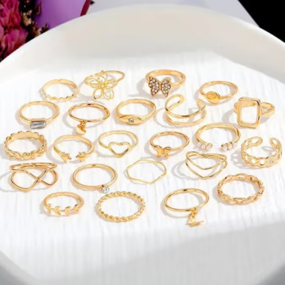MOSKAI Stacking Rings Set Combo | Gold Plated Anti Tarnish Rings