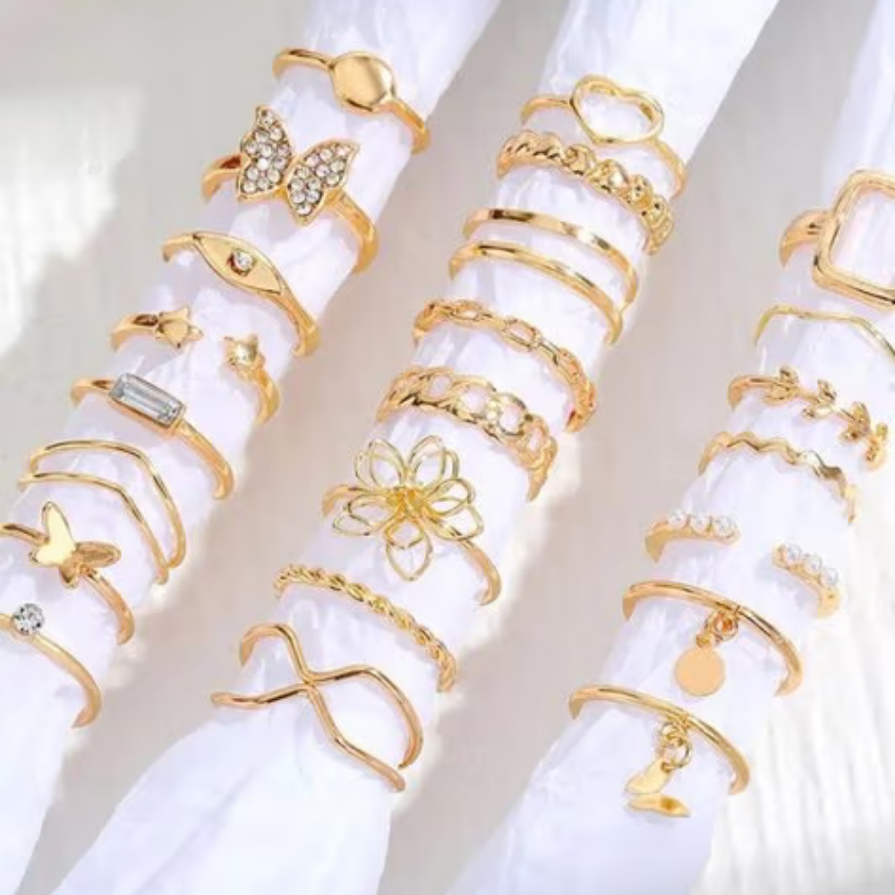 MOSKAI Stacking Rings Set Combo | Gold Plated Anti Tarnish Rings