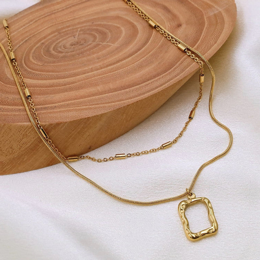 MOSKAI Gold Plated Dual Strand Geometric Necklace | Anti Tarnish