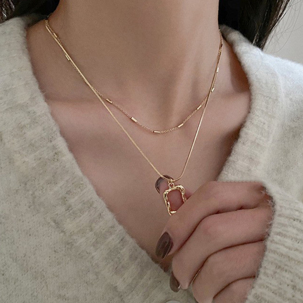 MOSKAI Gold Plated Dual Strand Geometric Necklace | Anti Tarnish