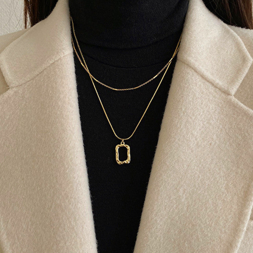 MOSKAI Gold Plated Dual Strand Geometric Necklace | Anti Tarnish