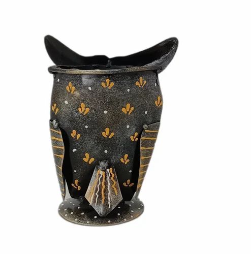Mosaki Iron Antique Painted Owl Pen Stand