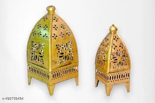 Mosaki Iron Painted Minnar Lantern Tealight Holder Set of 2