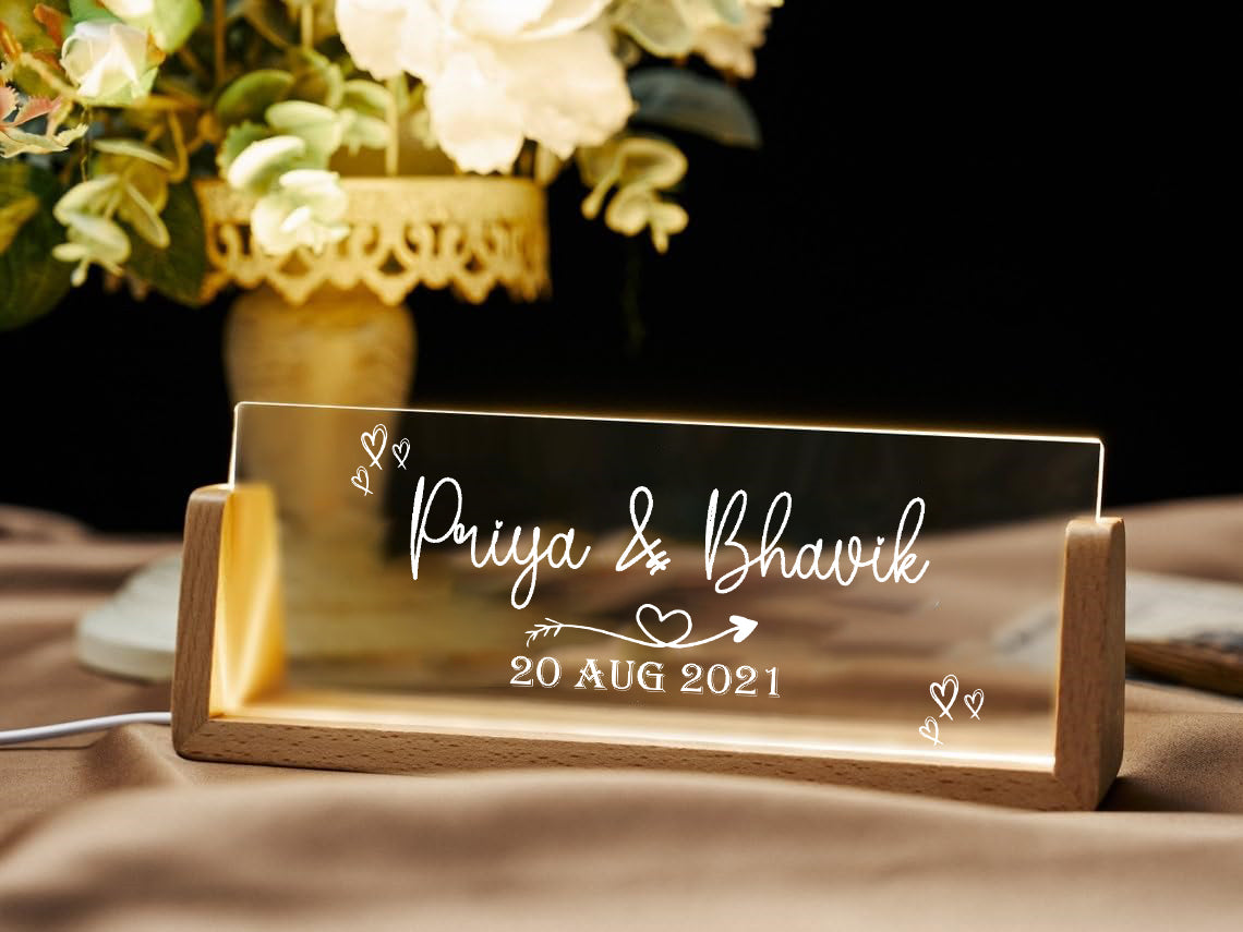 Moskai Custom LED Name Plate for Office Desk with Personalized Text