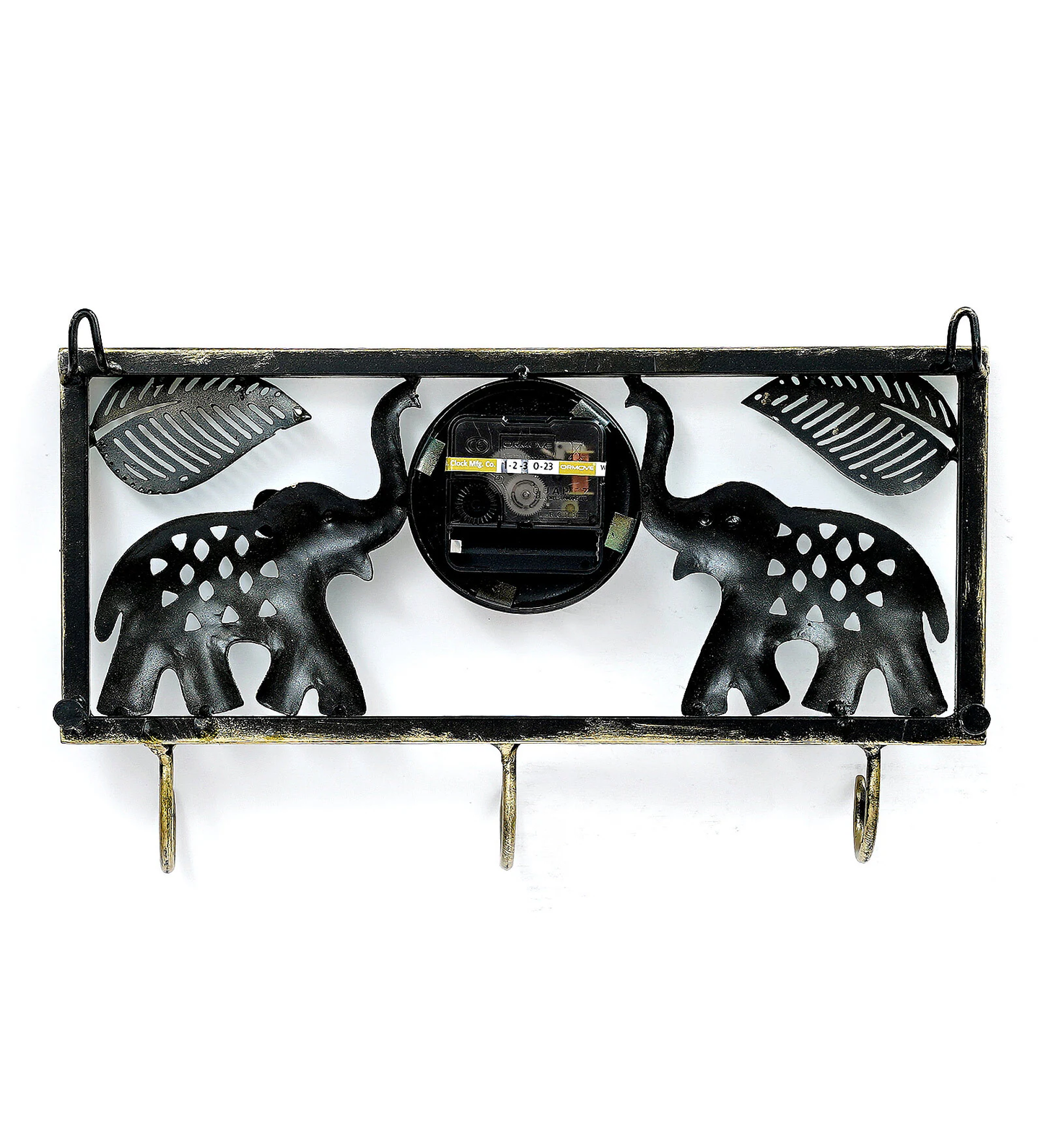Mosaki Metal Elephant with Clock Key Stand | Wall Décor