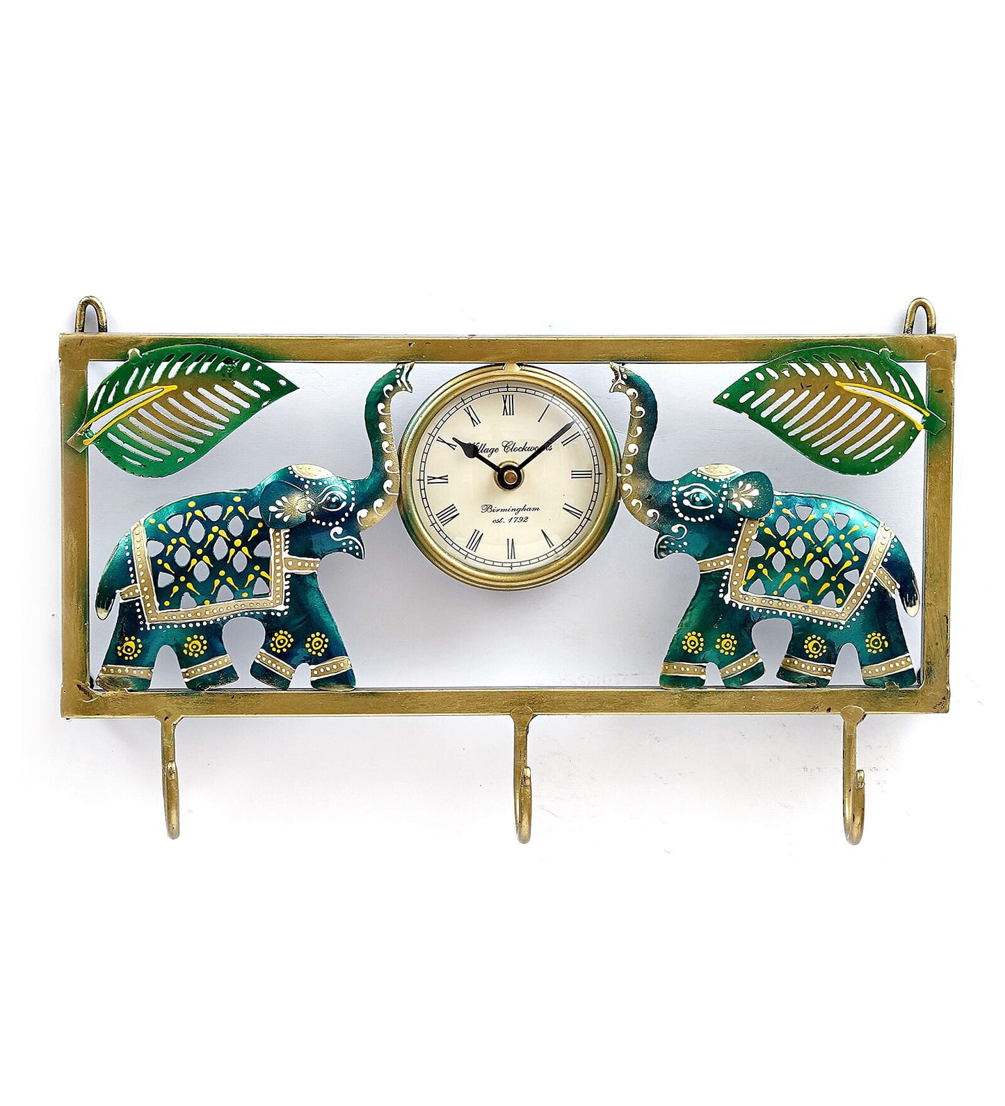 Mosaki Metal Elephant with Clock Key Stand | Wall Décor