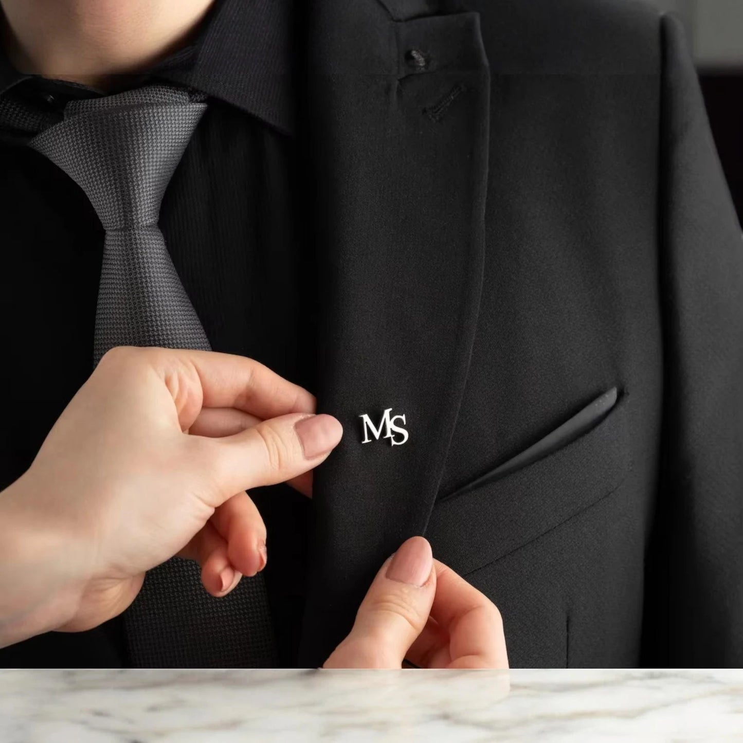 Moskai Personalized Initial Brooch in Silver Finish