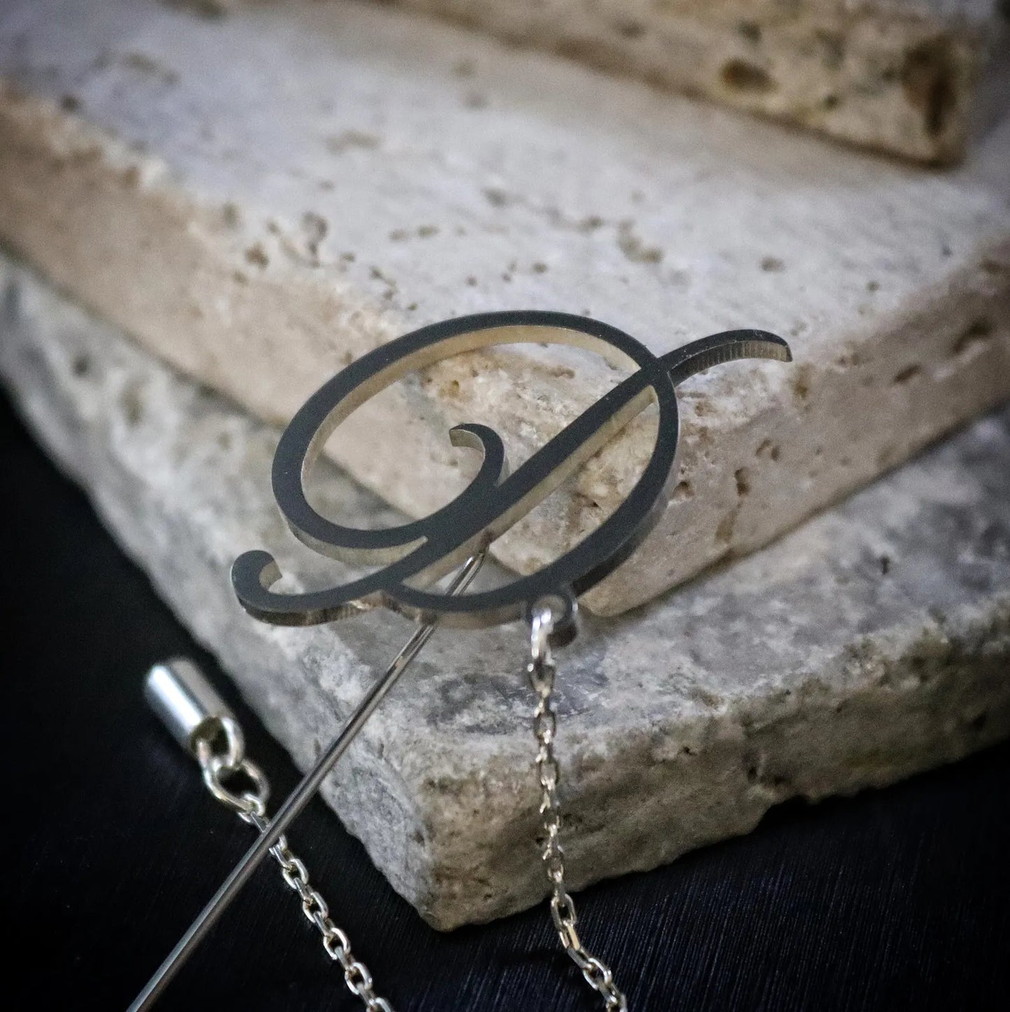 Moskai Personalized Initial Brooch with Chain