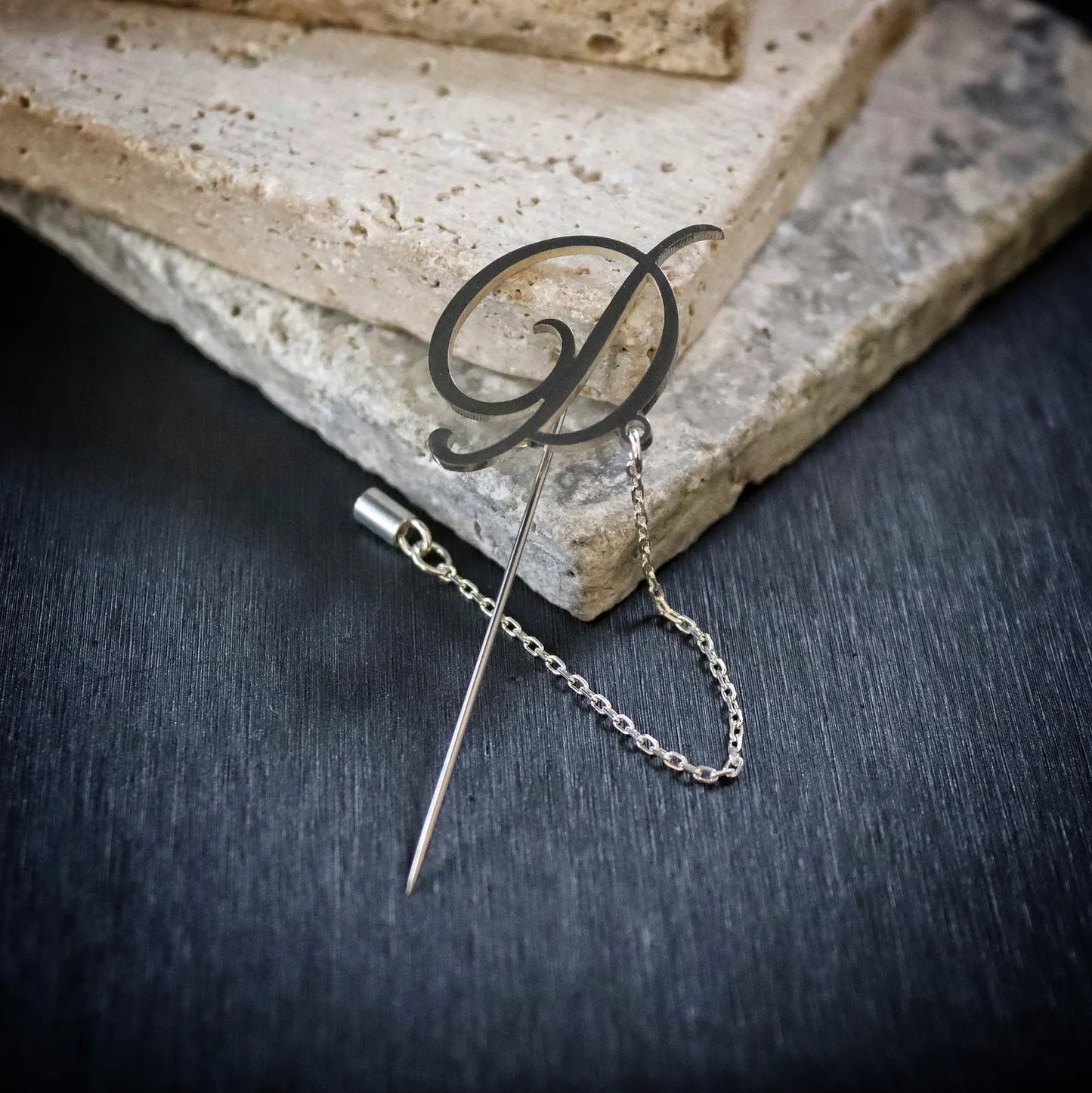Moskai Personalized Initial Brooch with Chain
