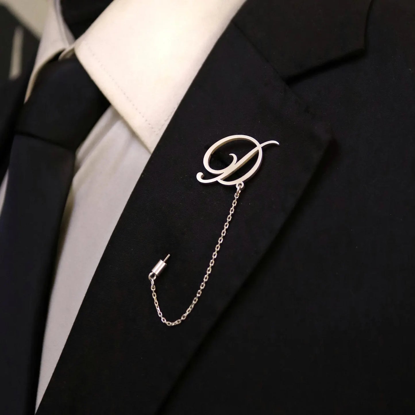 Moskai Personalized Initial Brooch with Chain