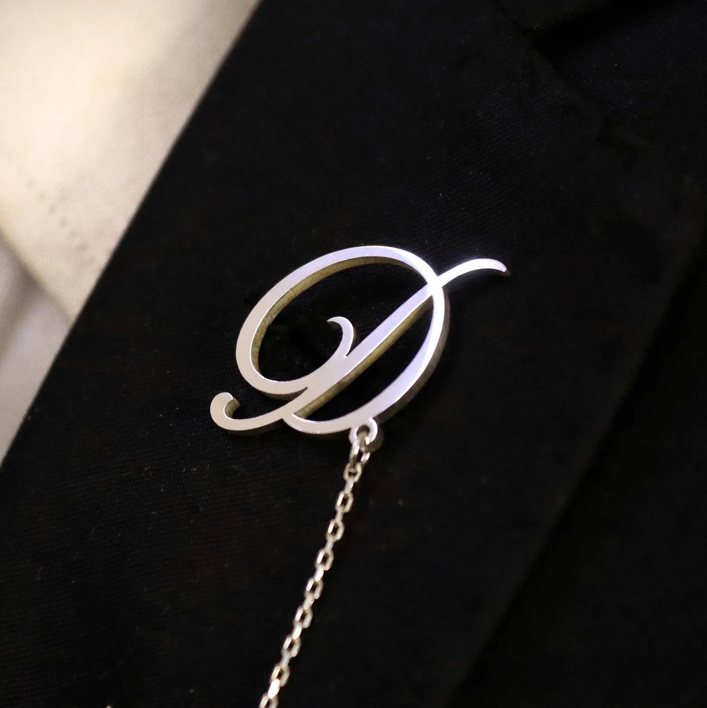 Moskai Personalized Initial Brooch with Chain
