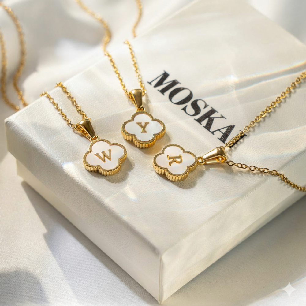 Moskai Lucky Clover Leaf Personalized Initial Enamel Pendant