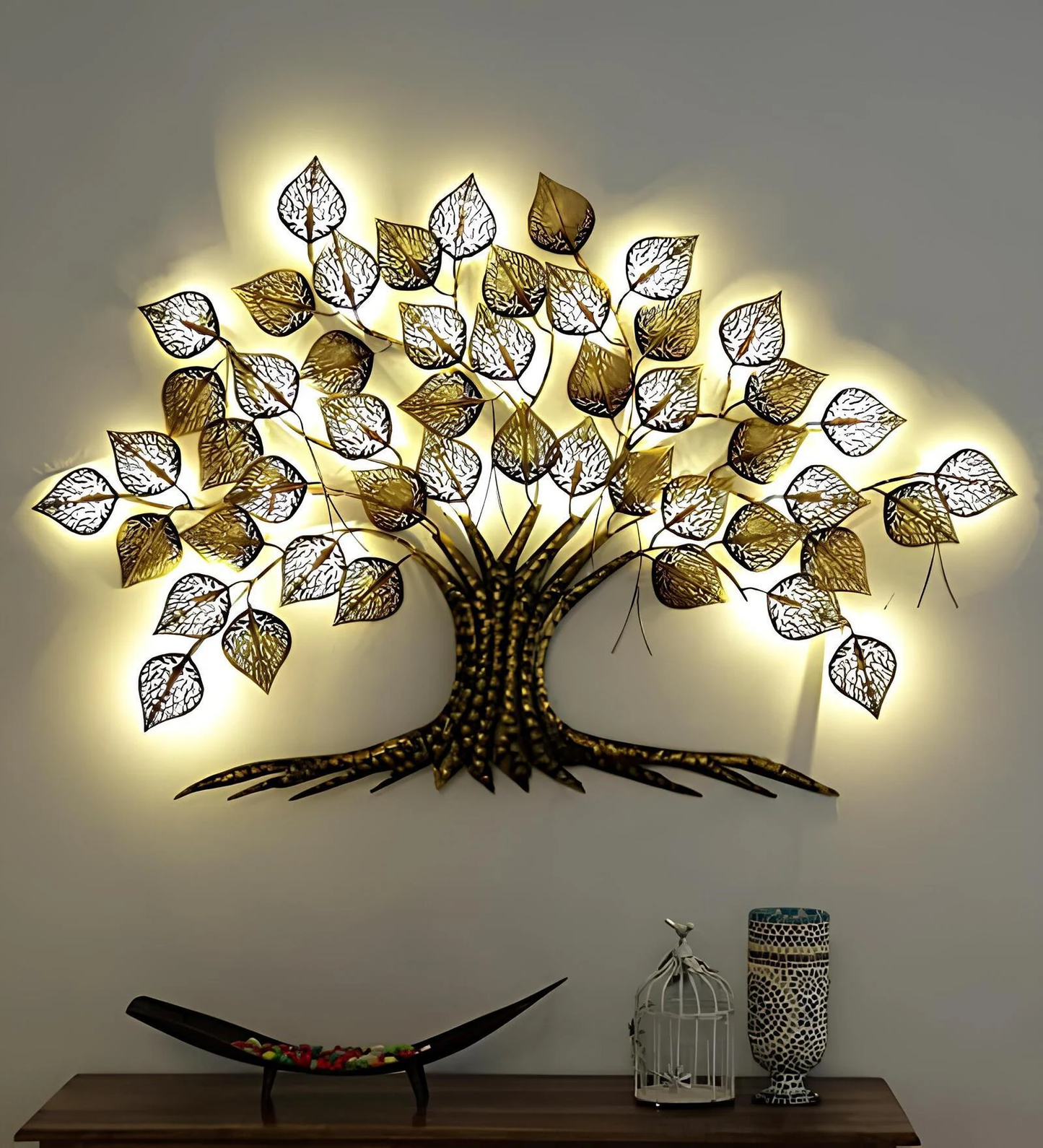 Mosaki Handcrafted Big Metal Tree Wall Hanging with LED Light