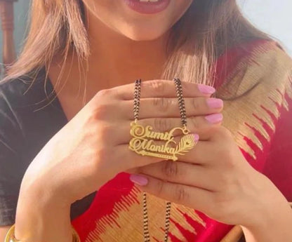 Personalized Peacock & Flute Couple Name Mangalsutra – Gold Plated Traditional Jewelry