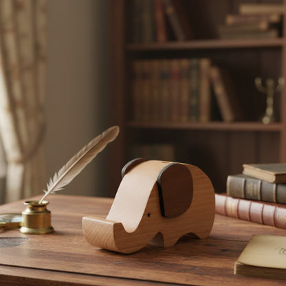 MOSKAI | Cute Wooden Elephant Penstand & Mobile Holder