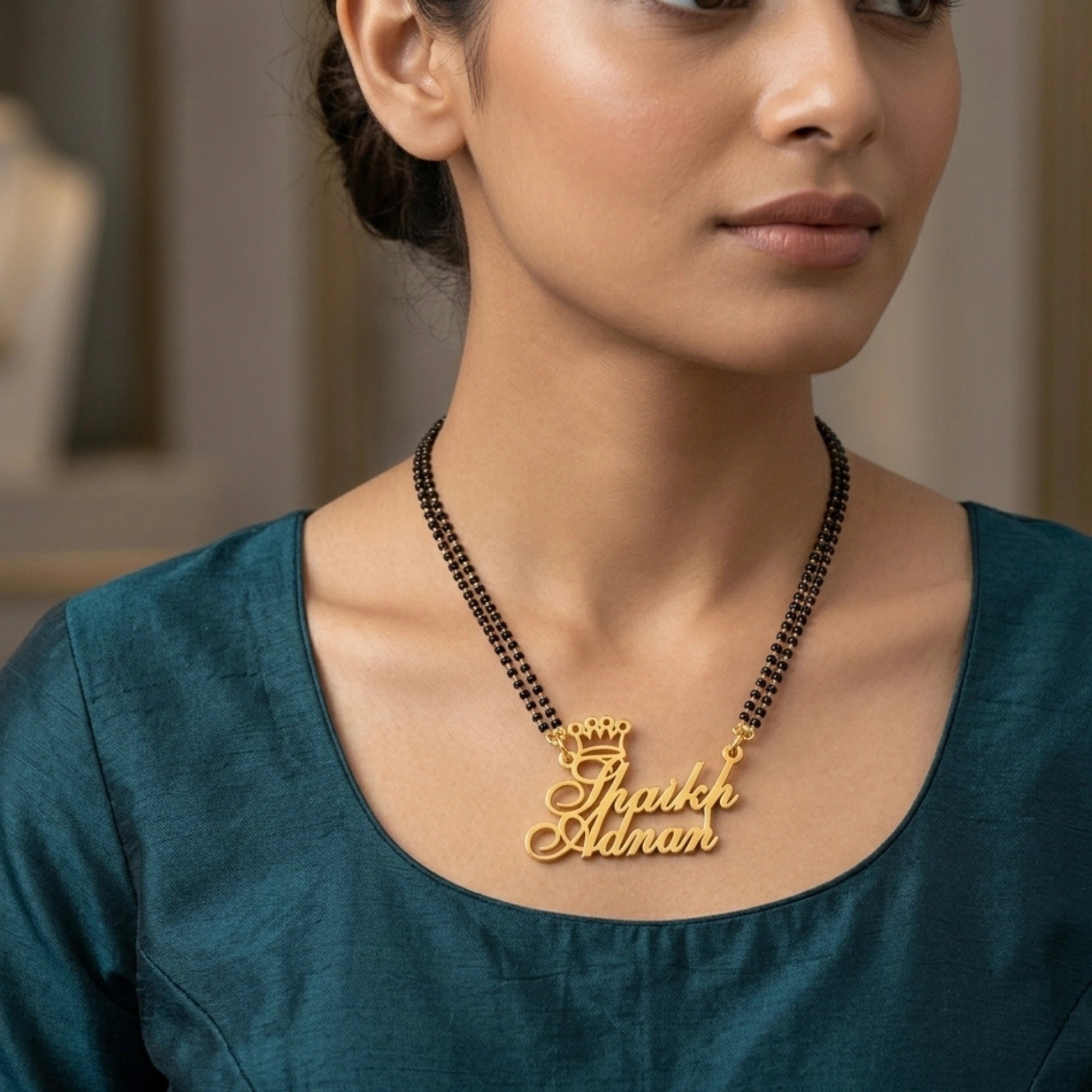 Personalized Couple Name Mangalsutra with Crown Design for Wedding & Anniversary Gift for Her