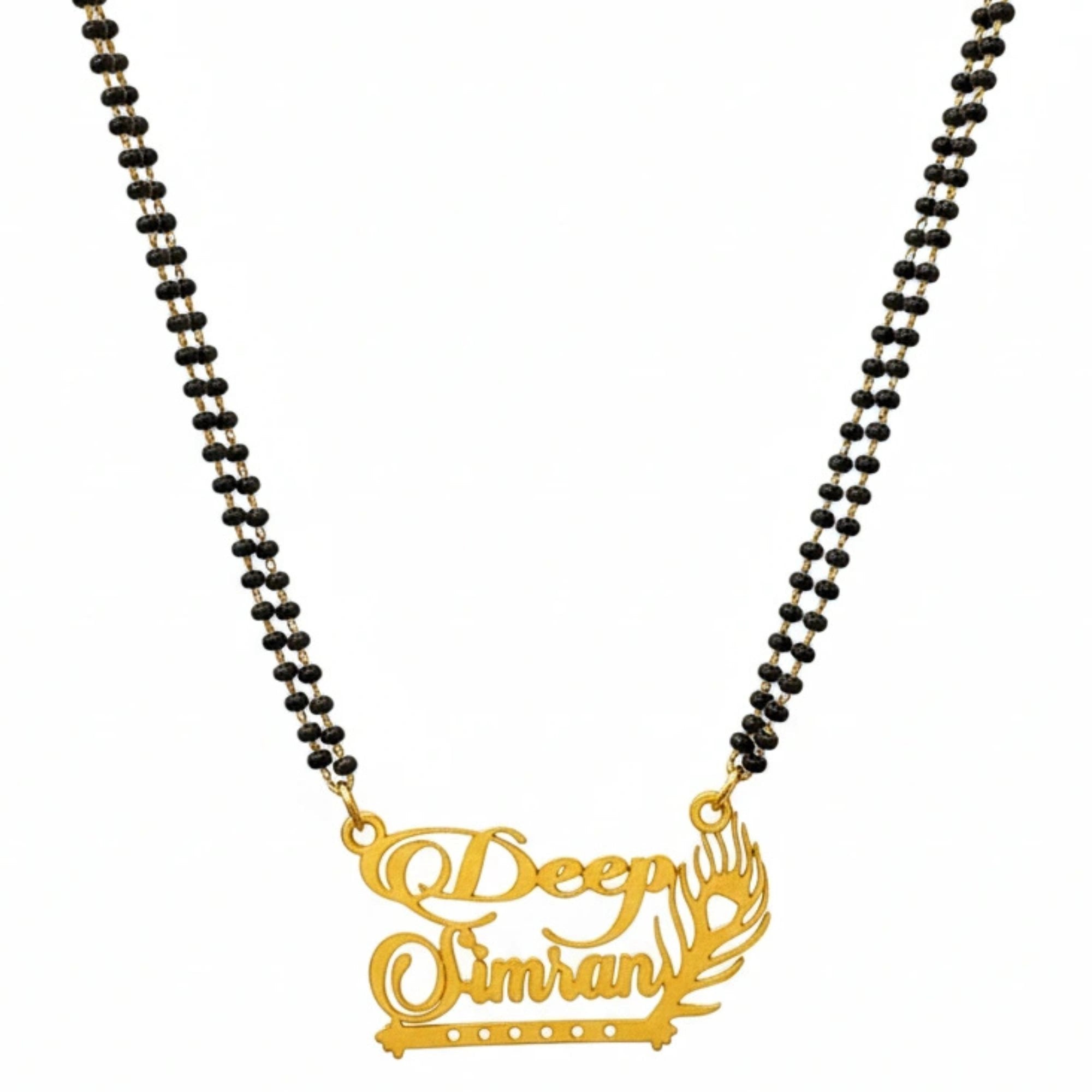 Personalized Peacock & Flute Couple Name Mangalsutra – Gold Plated Traditional Jewelry