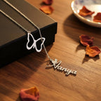 Personalized Butterfly Name Y-Necklace - Custom Vertical Nameplate Pendant with Butterfly Charm for Women & Girls