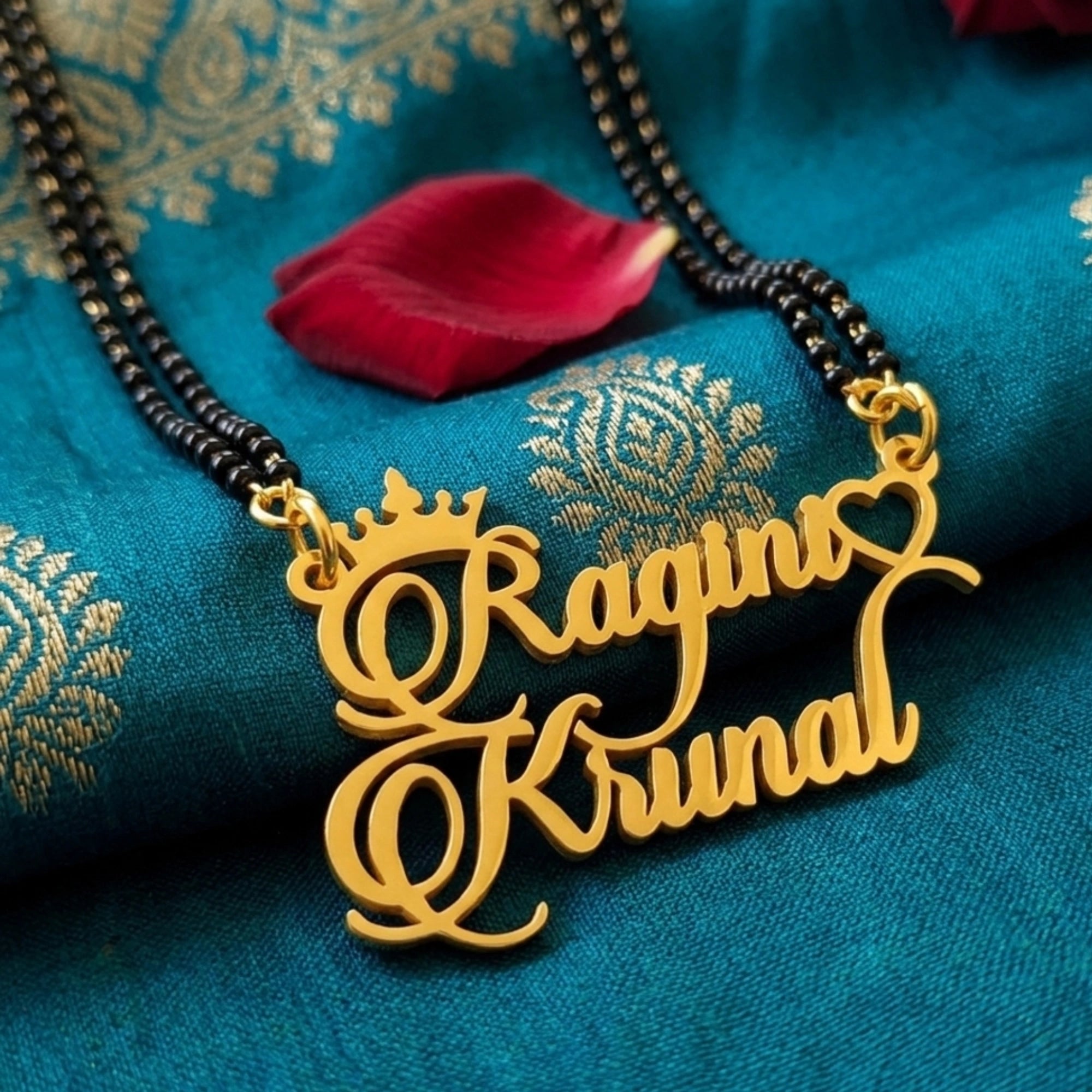 Customised Couple Name Mangalsutra with Crown and Heart Design for Anniversary & Wedding Gift for Women