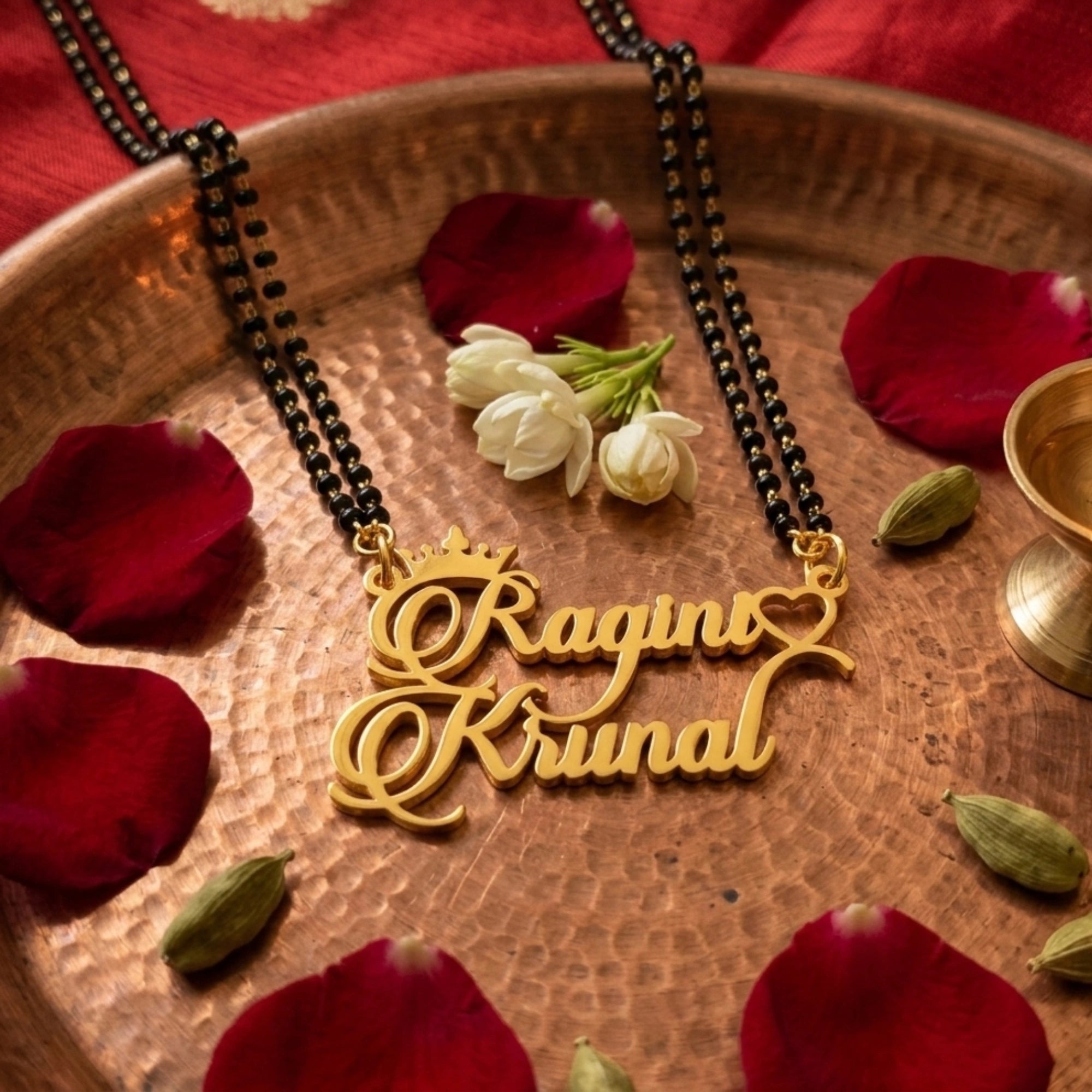 Customised Couple Name Mangalsutra with Crown and Heart Design for Anniversary & Wedding Gift for Women