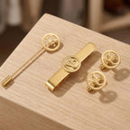 Custom Round Initial Cufflinks, Tie Clip & Lapel Pin Combo - Personalized Brass Men’s Accessory Set
