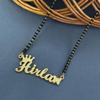 Personalized Name Mangalsutra with Crown & Butterfly Design  – Short Mangalsutra Style Custom Black Bead Chain for Women