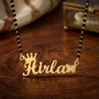 Personalized Name Mangalsutra with Crown & Butterfly Design  – Short Mangalsutra Style Custom Black Bead Chain for Women