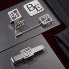 Custom Square Initial Cufflinks, Tie Clip & Lapel Pin Set - Personalized 3-Piece Men's Gift Combo