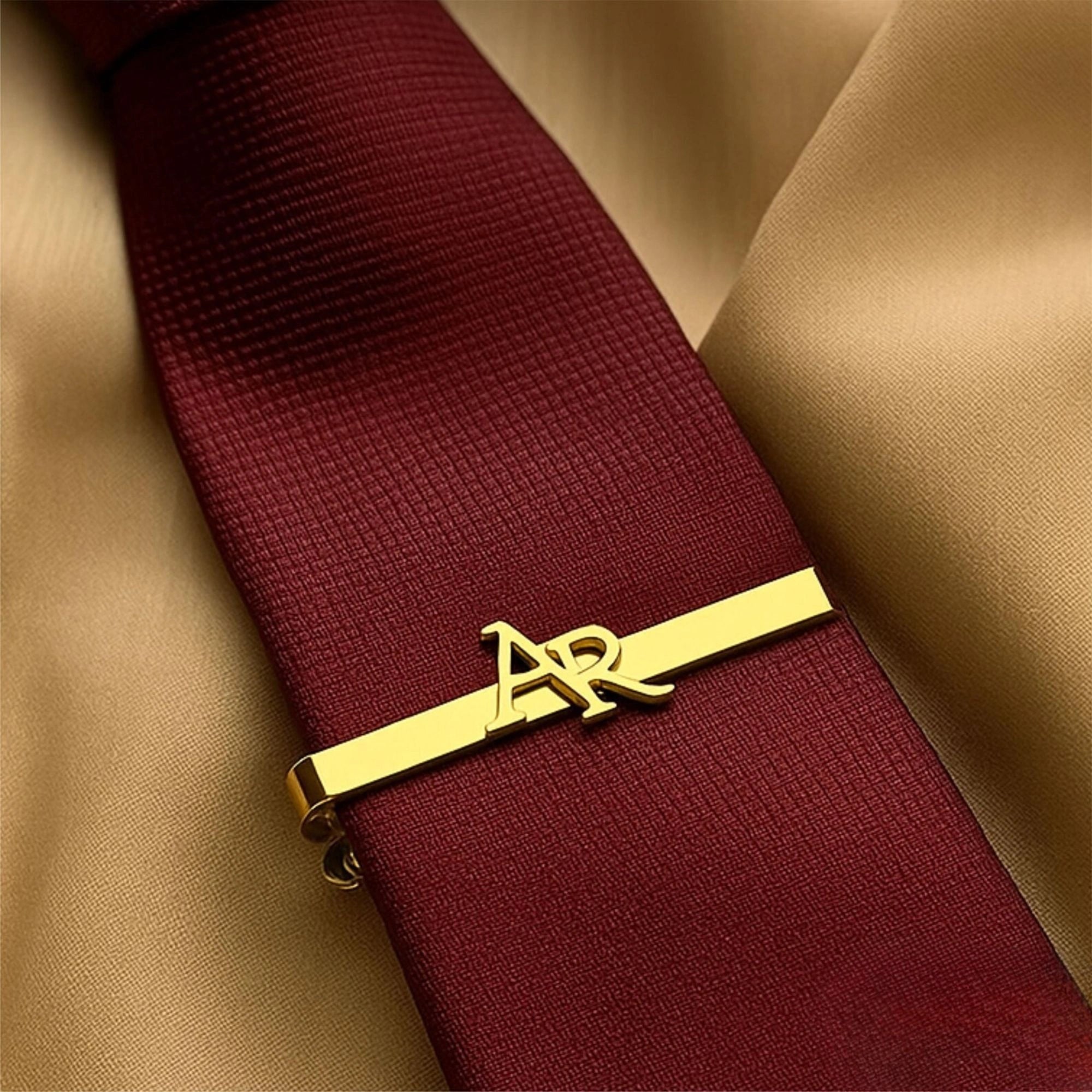 Personalized Initials Name Tie Pin for Men | Custom Brass Tie Bar with Cut-out Letters