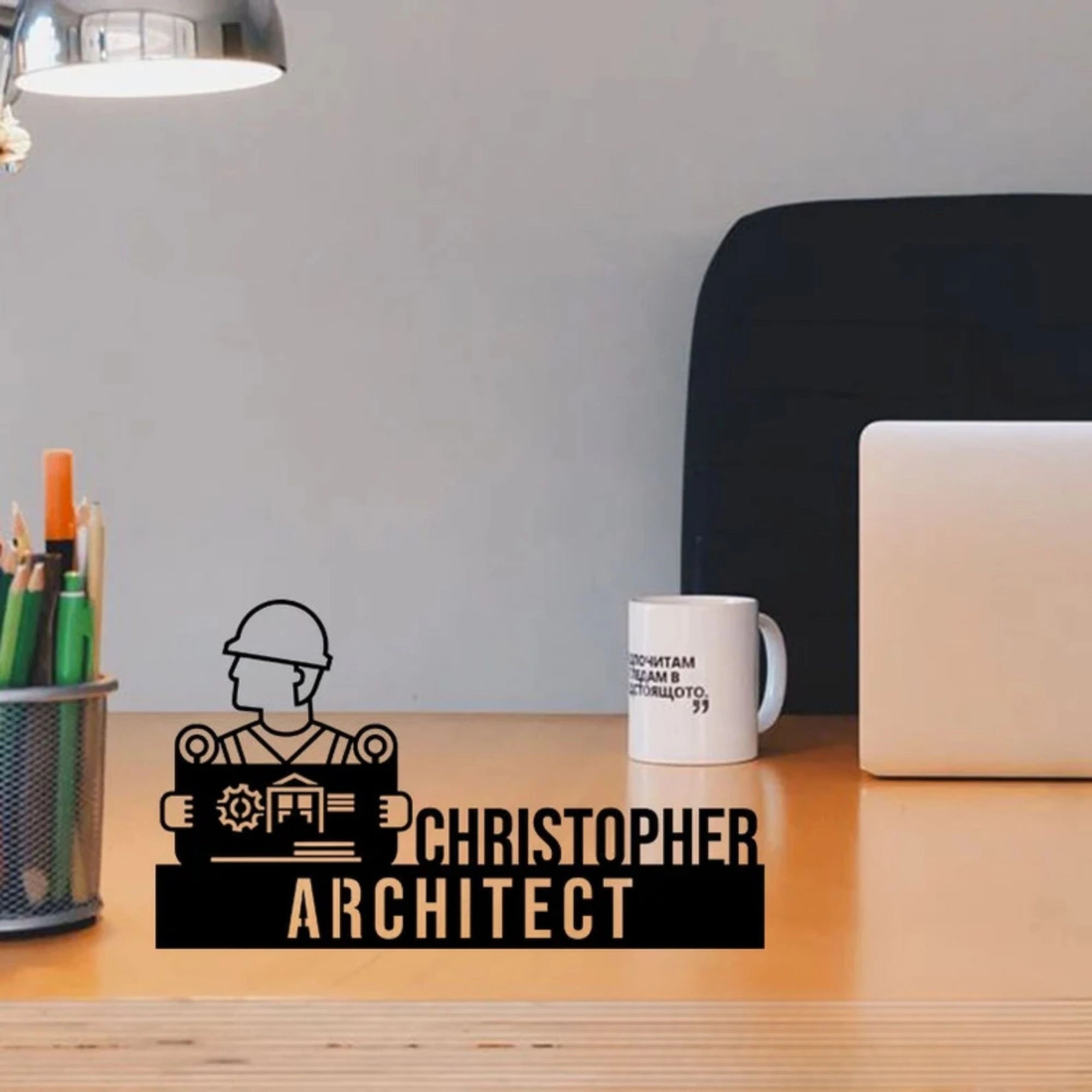 Personalized Architect Desk Name Plate - Custom Stainless Steel Office Table Sign - Modern Architectural Firm Decor