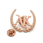 Gold Laurel Wreath Monogram 'AK' Crest Brooch Pin for Suits & Accessories