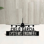 Personalized Systems Engineer Desk Name Plate - Custom Airplane Theme Stainless Steel Table Sign - Aviation Engineer Office Decor