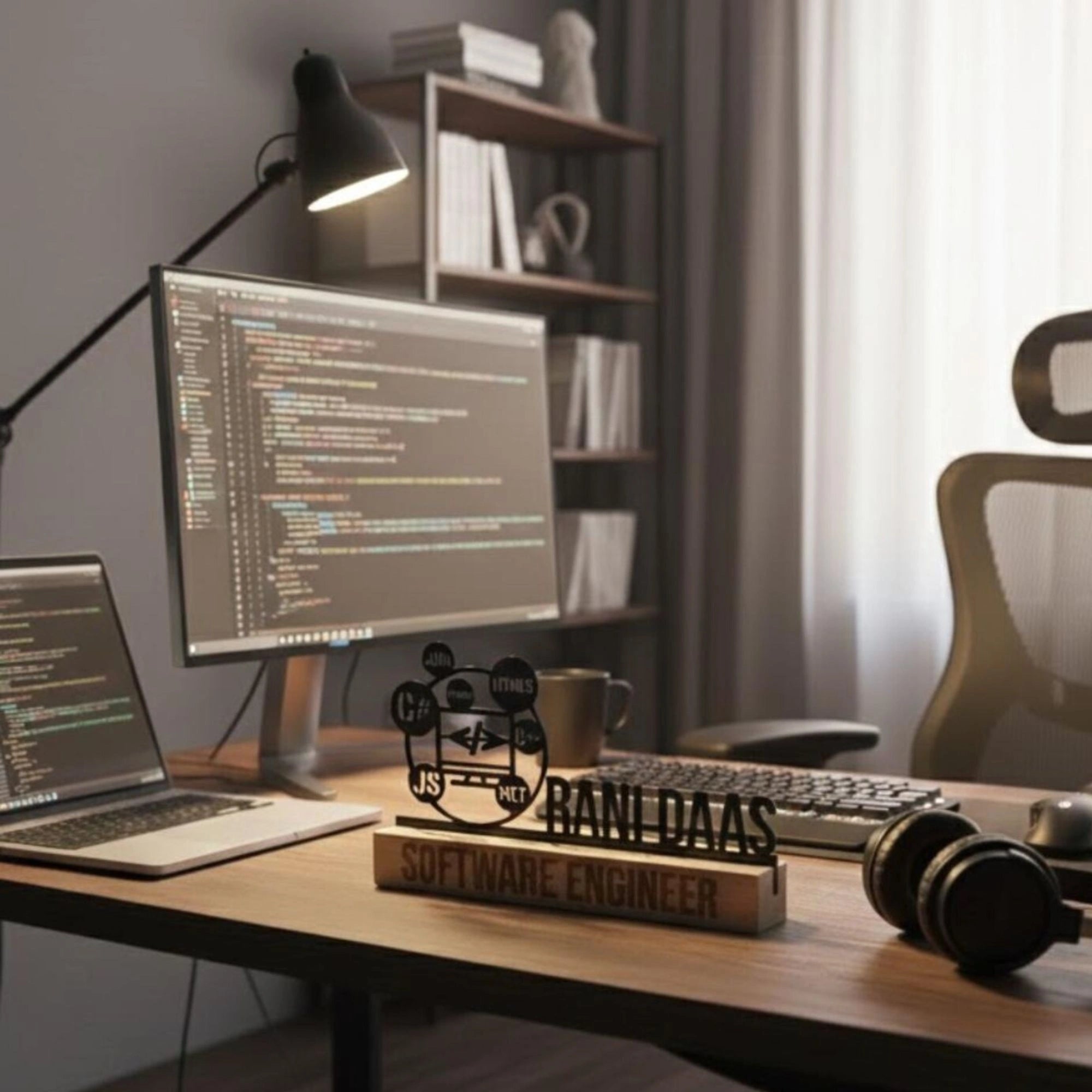 Personalized Software Engineer Desk Name Plate - Custom IT Professional Stainless Steel Table Sign - C++, Java, HTML Programmer Office Decor