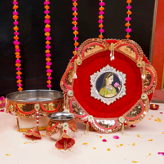 MOSKAI Rose Red Maharani Collection Thali Set