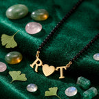Custom Couple Initial Mangalsutra with Central Heart-Traditional Black Bead Necklace for Women
