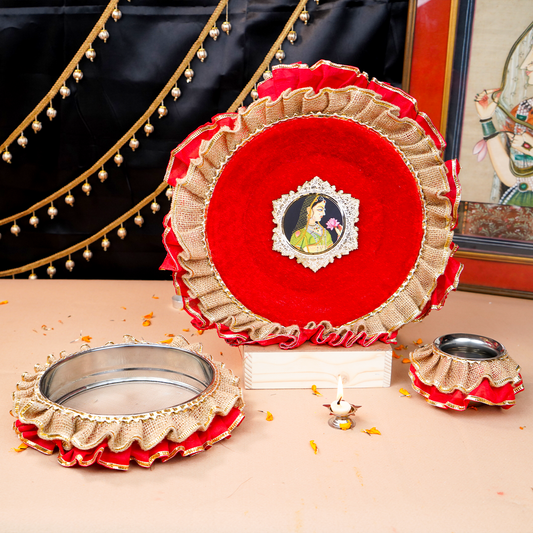Maharani Red Color Thali Set | Karwa Chauth Thali