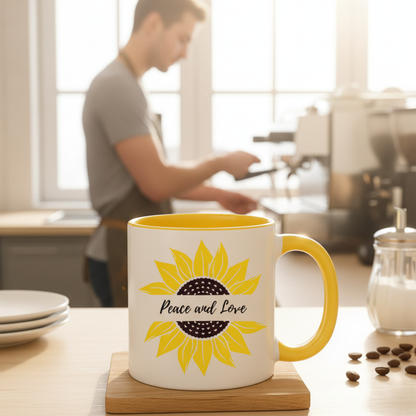 Moskai Sunflower Theme Personalised Mug | White & Yellow | 11oz Coffee Cup