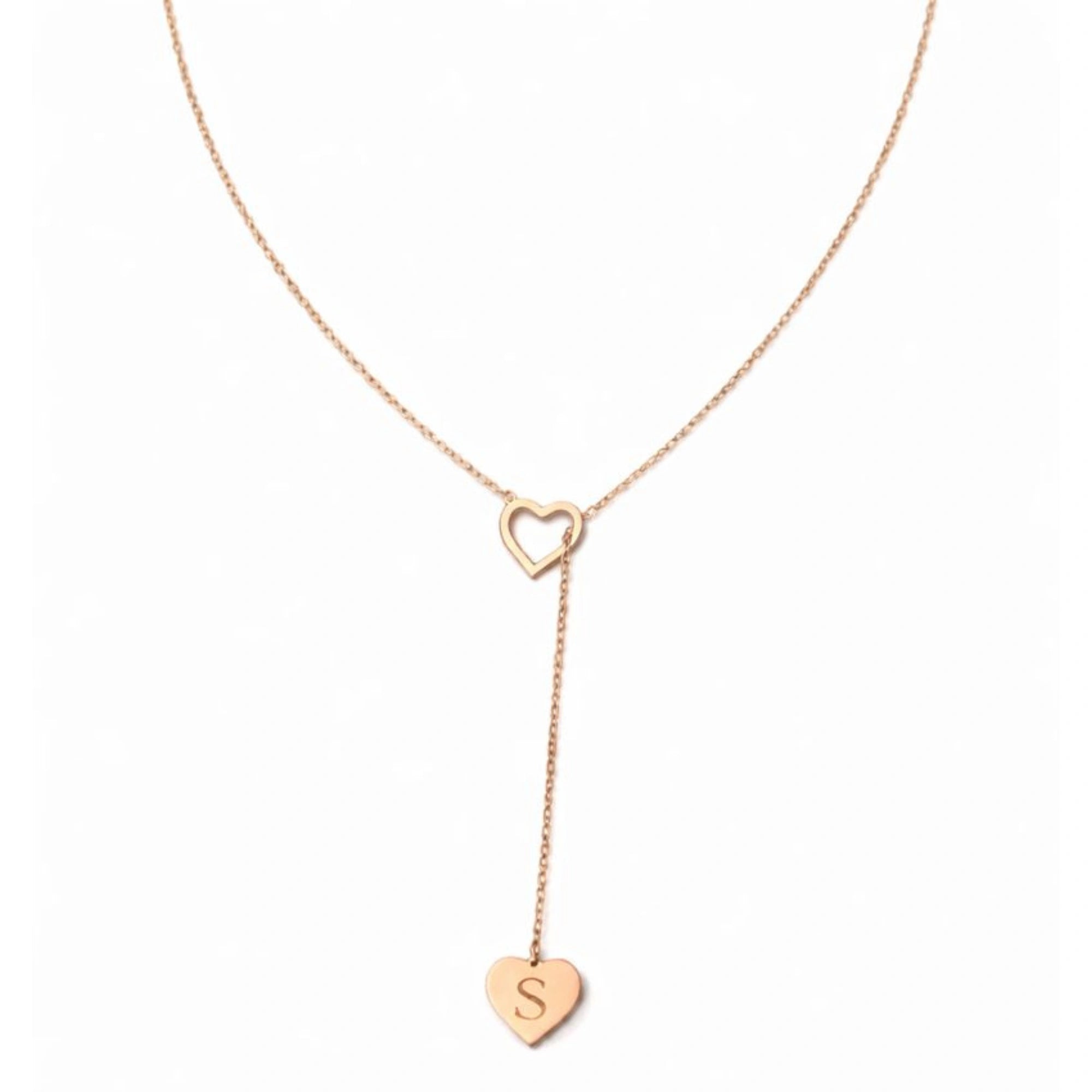 Customised Heart Initial Y-Necklace - Custom Engraved Letter in Heart Lariat Pendant for Women