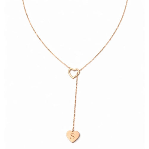 Customised Heart Initial Y-Necklace - Custom Engraved Letter in Heart Lariat Pendant for Women