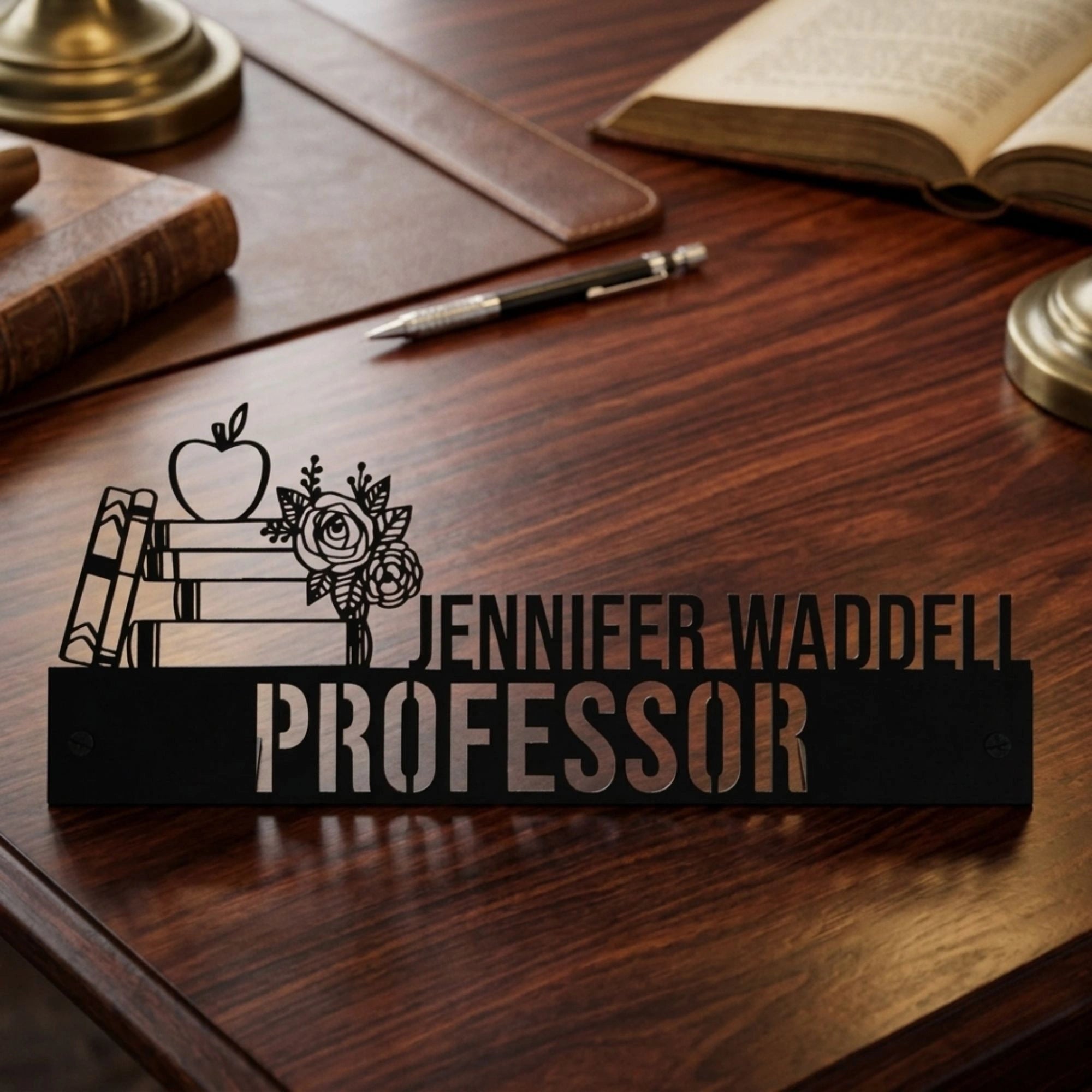 Personalized Professor Desk Name Plate - Custom University Teacher Stainless Steel Table Sign - Academic & Faculty Office Decor
