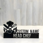 Personalized Head Chef Desk Name Plate - Custom Stainless Steel Restaurant Table Sign - Professional Kitchen Office Decor