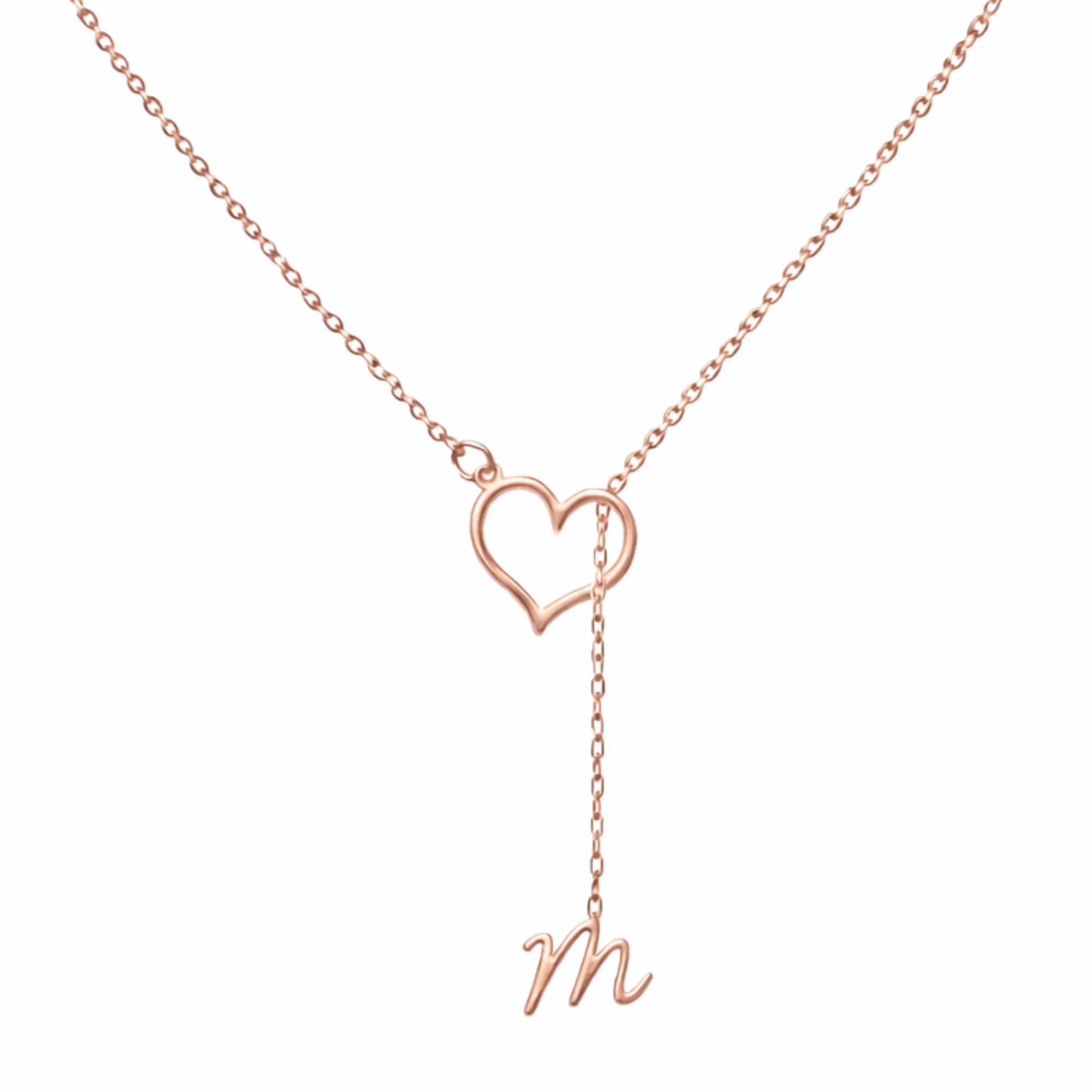 Custom Heart Initial Y-Necklace - Custom Lariat Drop Letter Pendant for Women