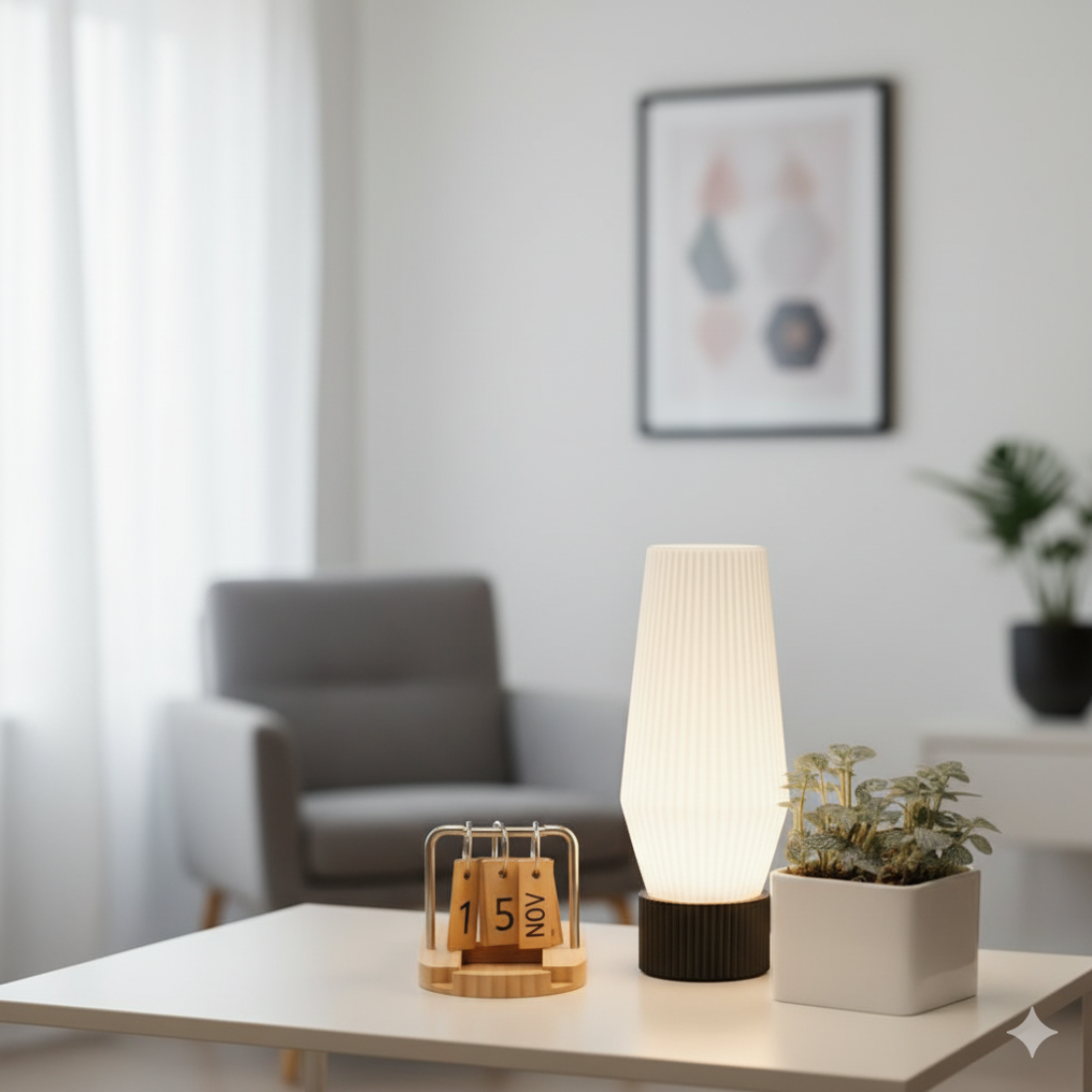 Moskai 3D Line Warm White Modern Table Lamp – Elegant Bedside & Desk Light