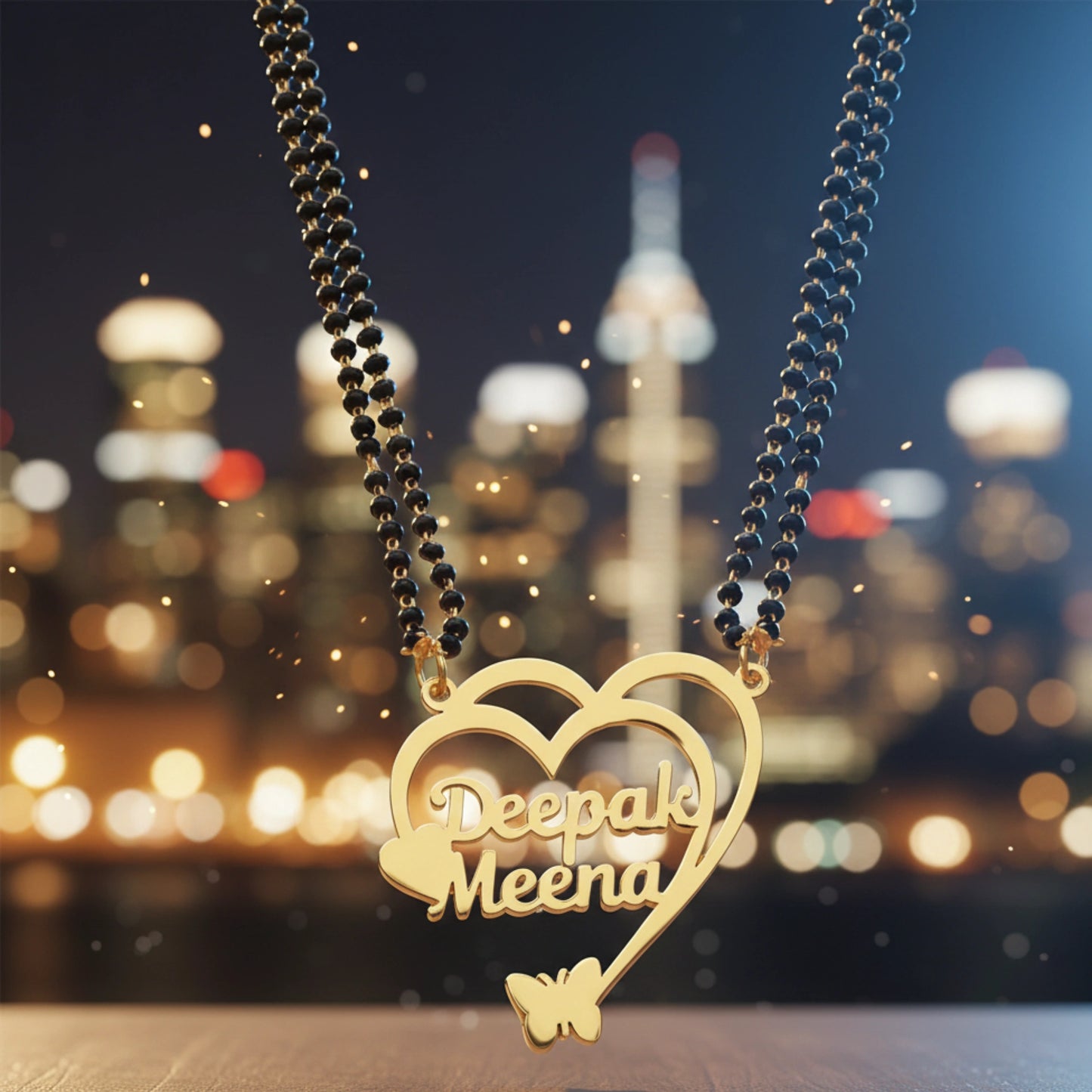 Personalized Double Heart Couple Name Mangalsutra – Custom Gold Plated Pendant