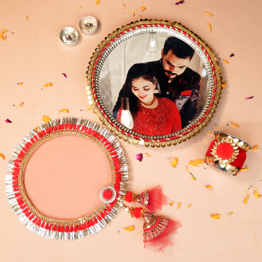 Red Personalised Photo Karwa Chauth Thali Set | Photo Thali